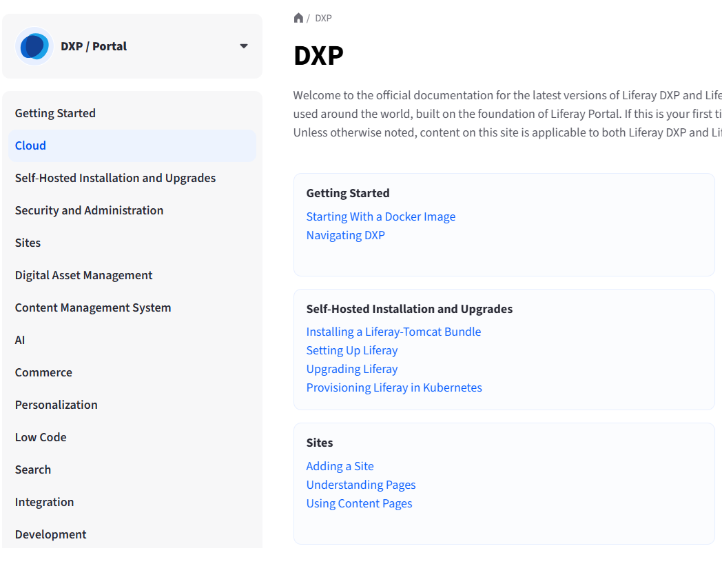 Screenshot of Liferay's Official Documentation page